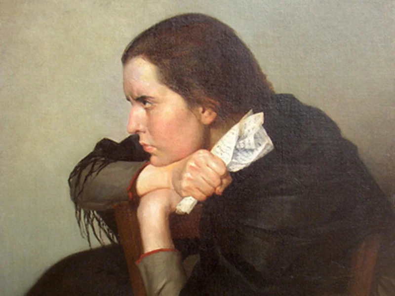 1855-Dmitri Minaevich Sinodi-Popov - Ritratto dell'artista Seraphima Blonskaya - - La lettera, 1890